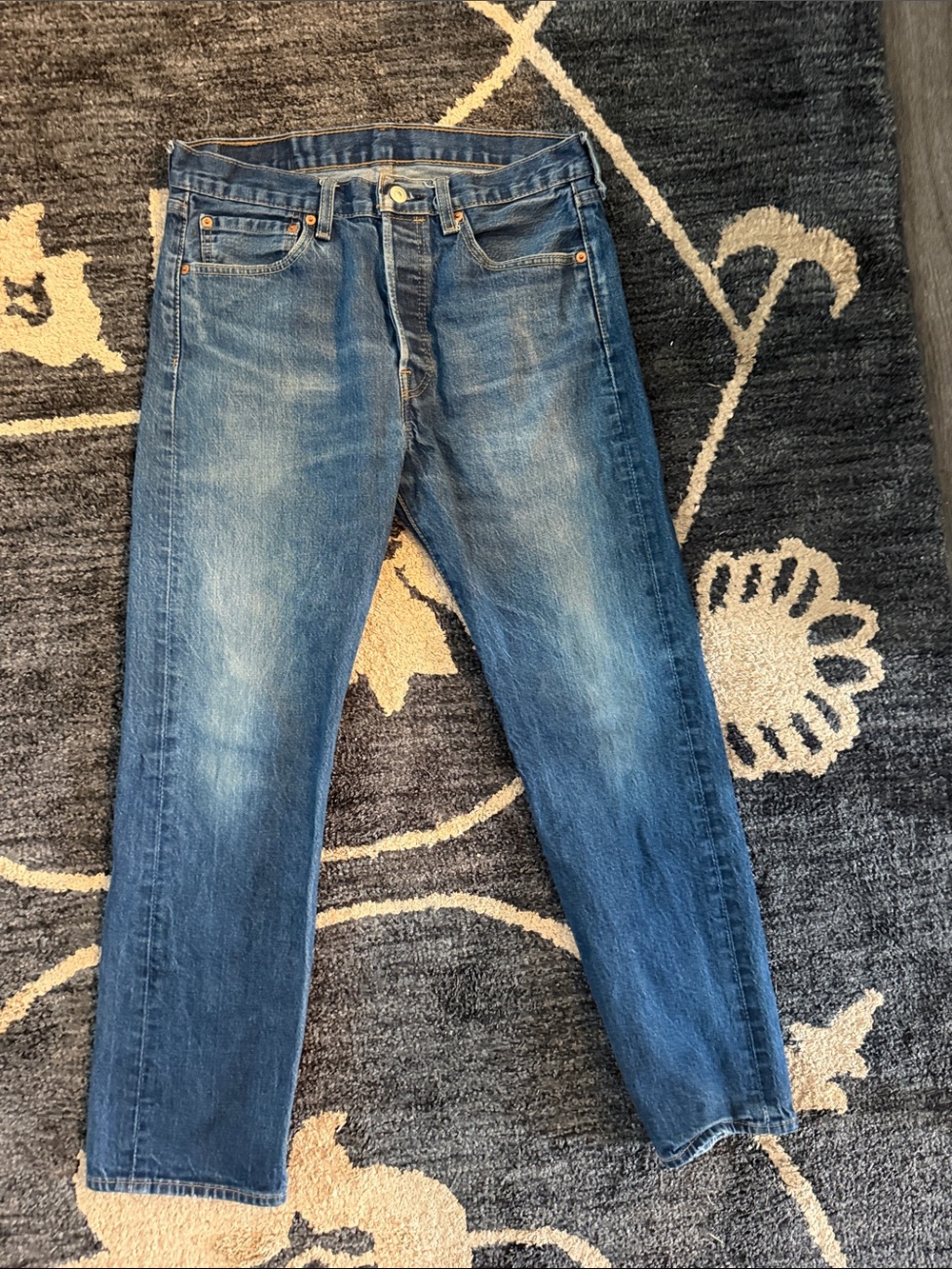 Levi's 501 Button Fly Straight-Leg Blue Denim Jeans.
